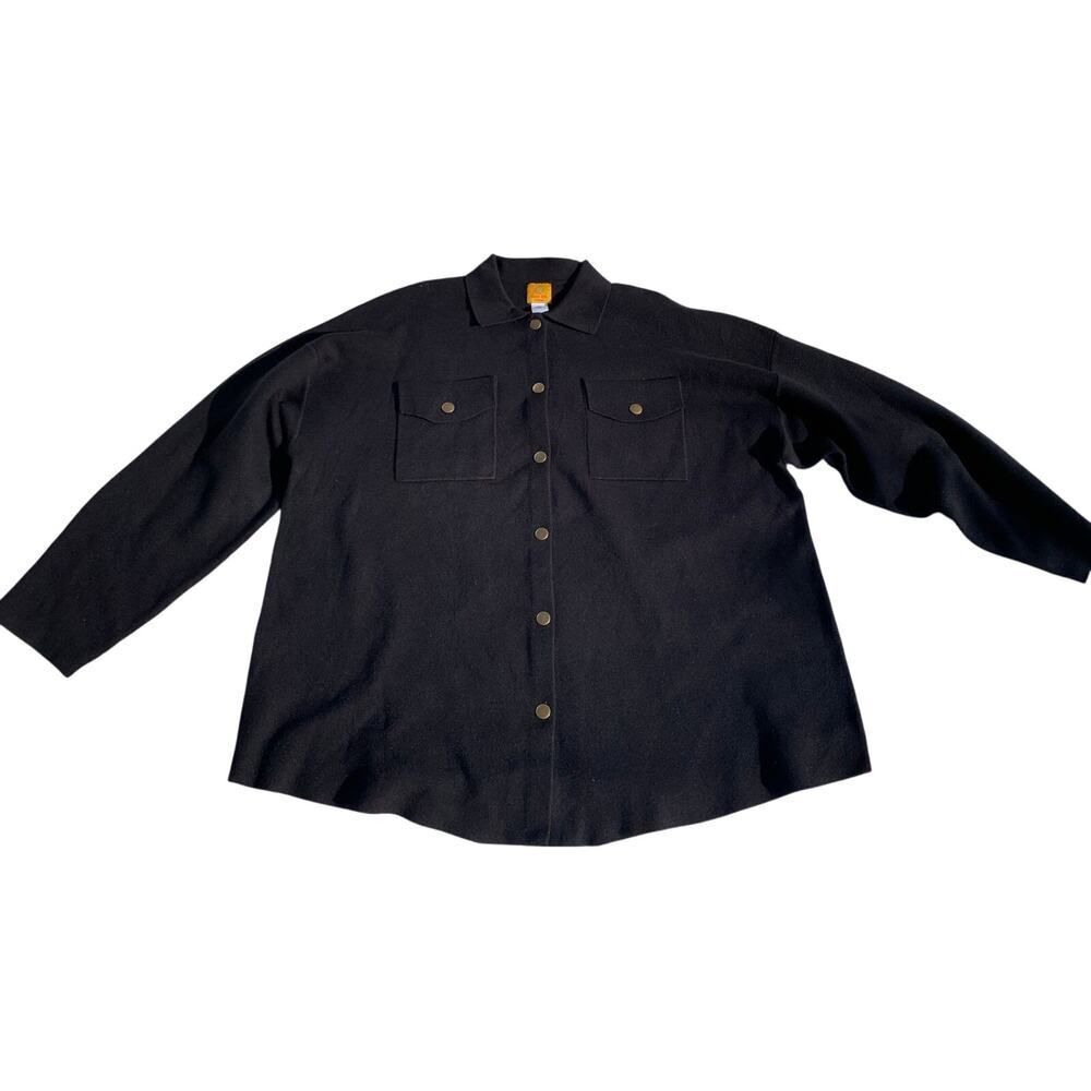 Black Button-Front Women's Overshirt Sweater